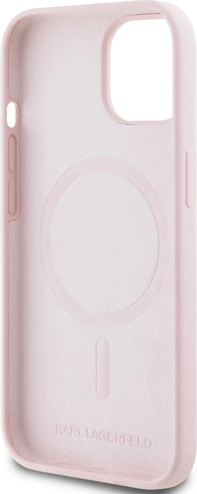 Ovitek iz silikona Karl Lagerfeld Karl&Choupette MagSafe za iPhone 15 Plus, roza