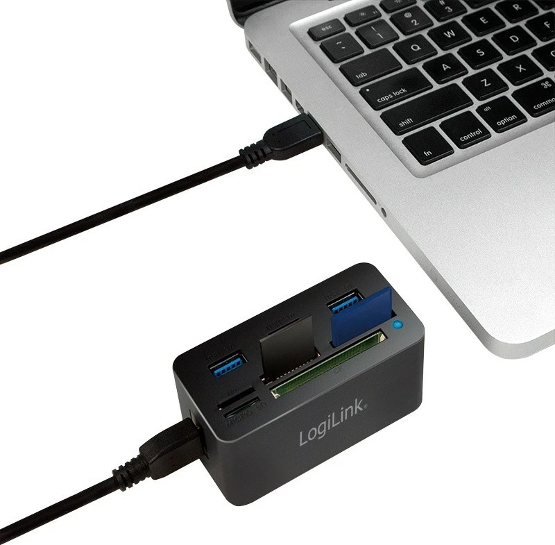 USB-hub z 3 vrati in čitalcem kartic, LogiLink CR0042, 3x USB 3.0, črn