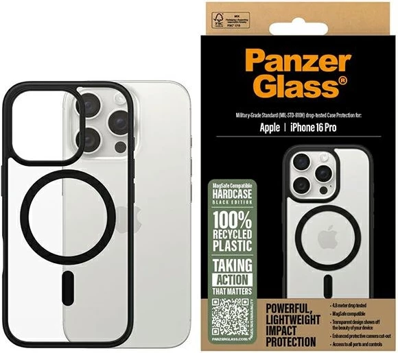 Trd ovitek PanzerGlass HardCase za iPhone 16 Pro, MagSafe, črn