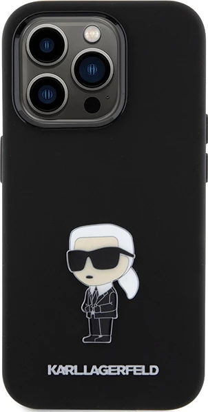 Zaščitni ovitek s kovinskim značkom Karl Lagerfeld za iPhone 15 Pro, silikonsko-TPU, črn
