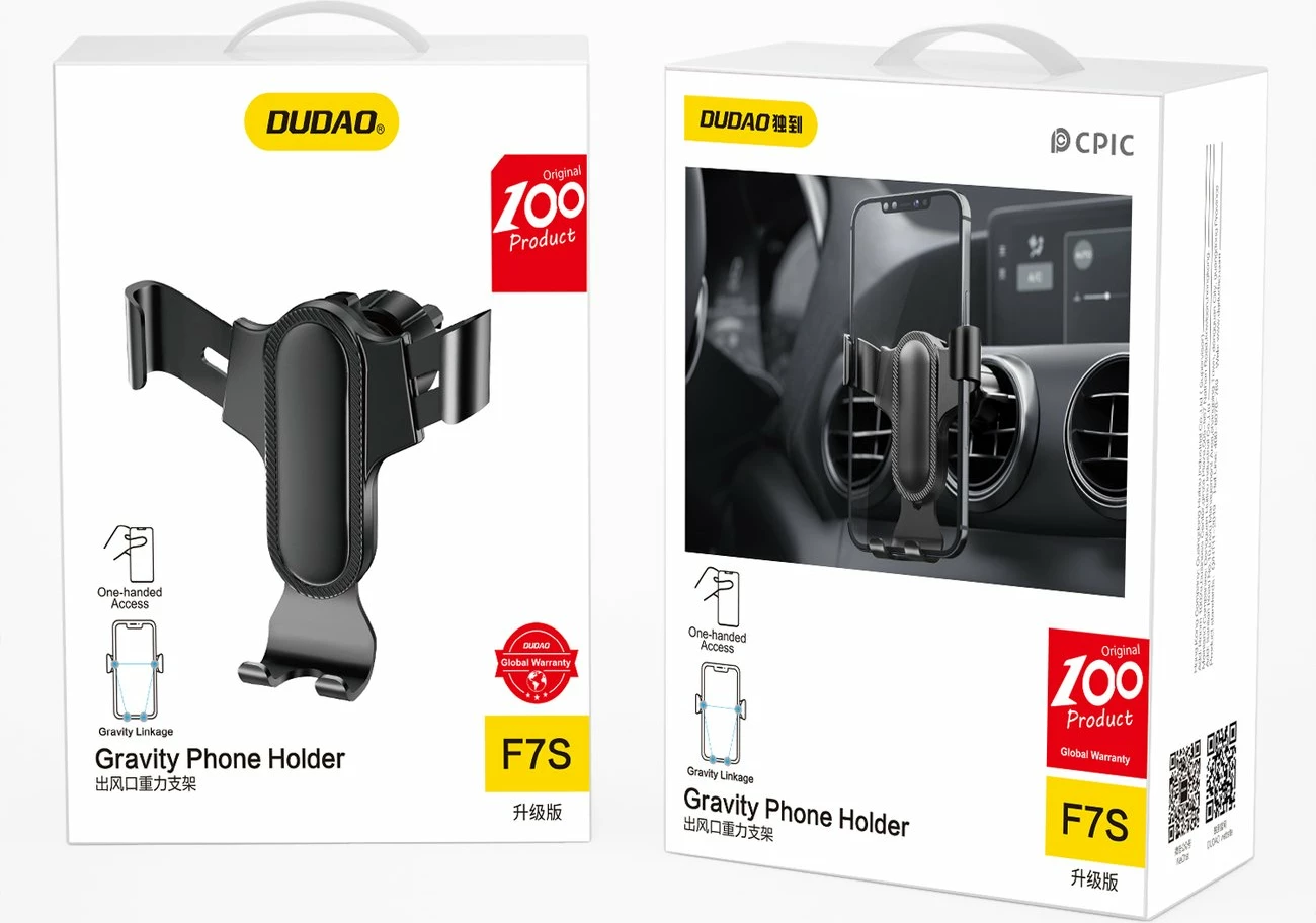 Gravitacijsko držalo za pametni telefon za avto Dudao F7s, montaža na rešetko prezračevalnika, 360° vrtenje, za 4,7–6,9", črno