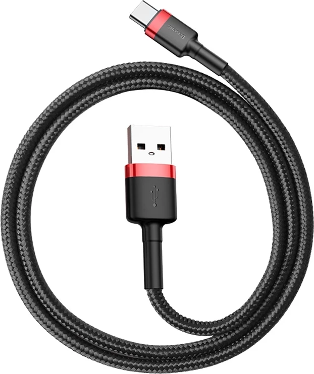 Kabel za hitro polnjenje in prenos podatkov Baseus Cafule CATKLF-A91 USB-A v USB-C, 0,5 m, 3A, QC 3.0, črno-rdeč