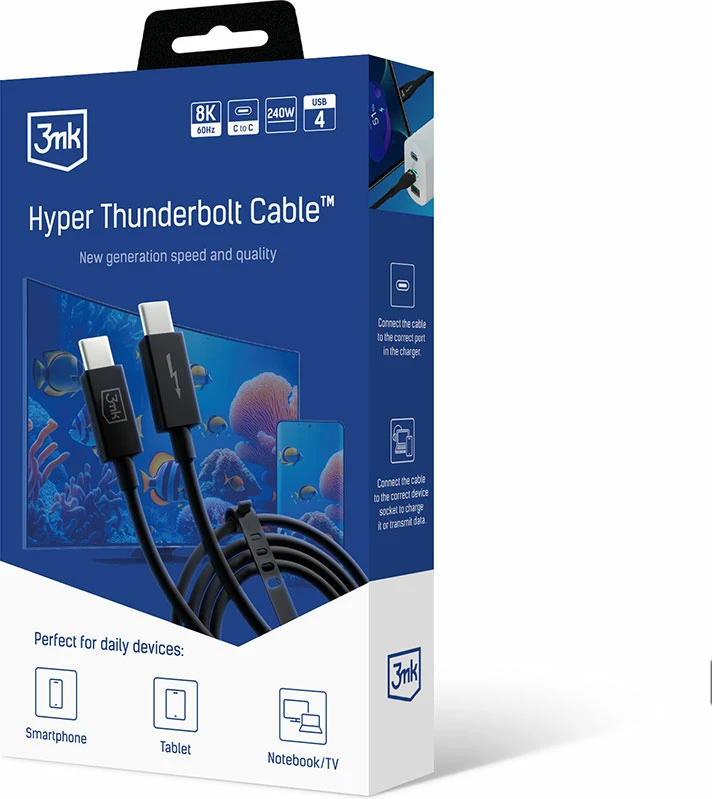 Kabel Thunderbolt USB4, 1 m, 240 W, USB-C na USB-C — Hyper 3mk, črn
