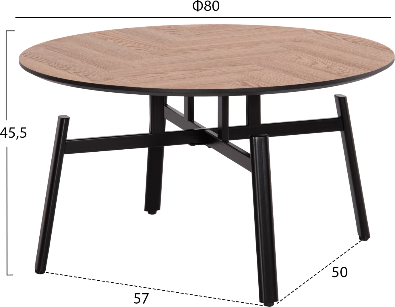 Klubska miza vrtljiva NORTON FH18035.03 kovinske noge v črni barvi-MDF vrh v sonami Φ80x45.5Hcm