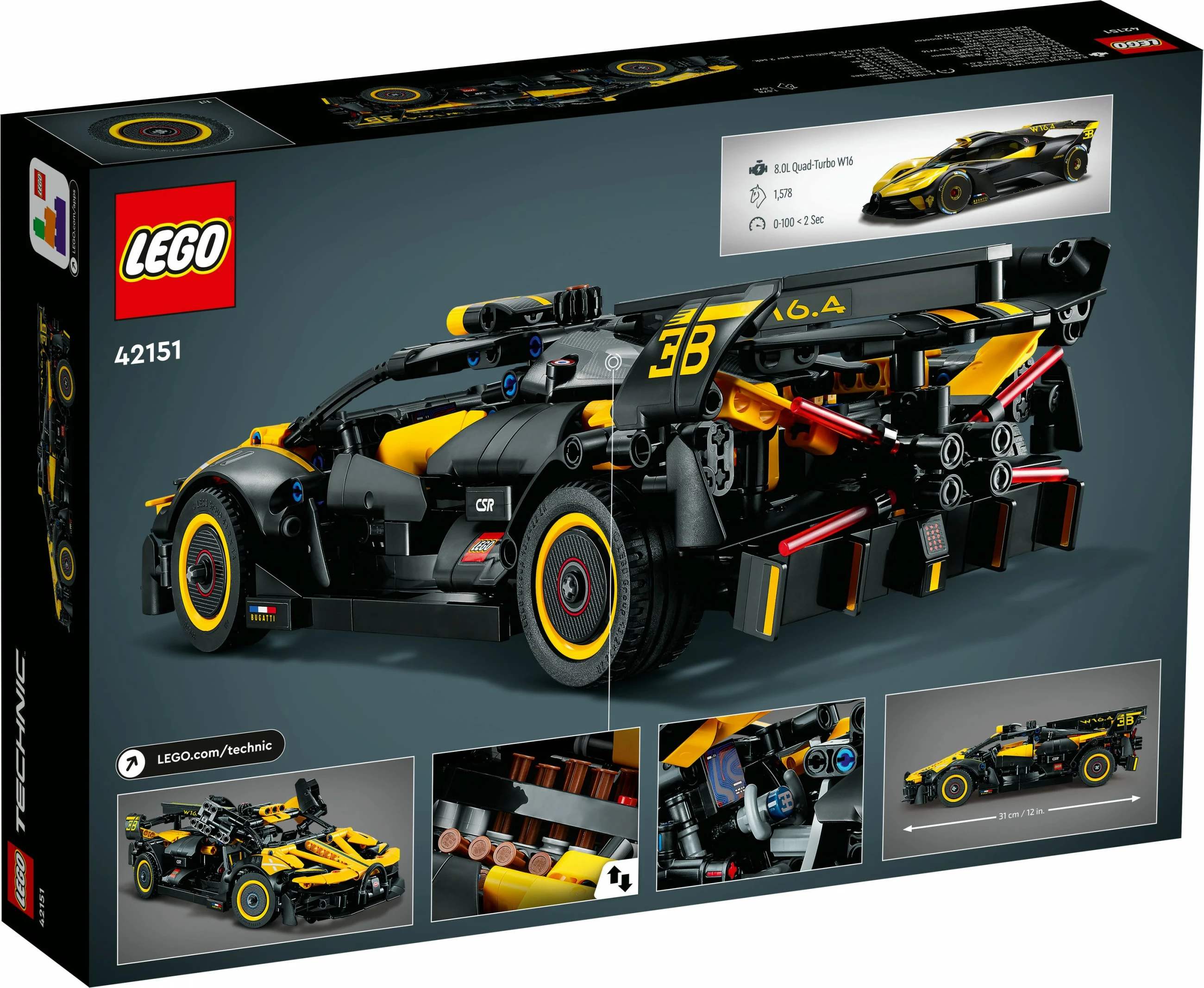 Set gradnje LEGO Technic Bugatti Bolide, 905 kosov, plastika, večbarven