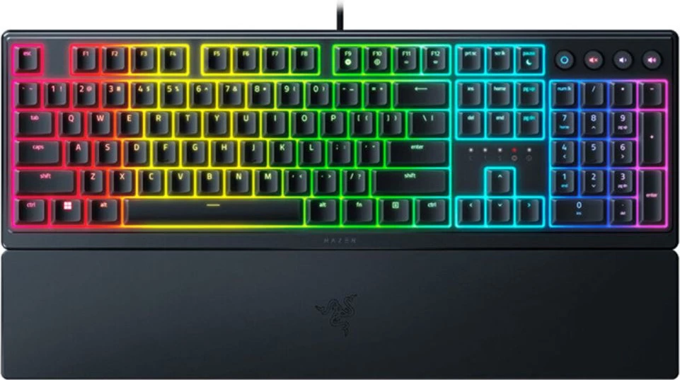 Tipkovnica polne velikosti, US-Intl, RGB osvetlitev, z naslonom za zapestje — Razer Ornata V3 RZ03-04460100-R3M1, črna