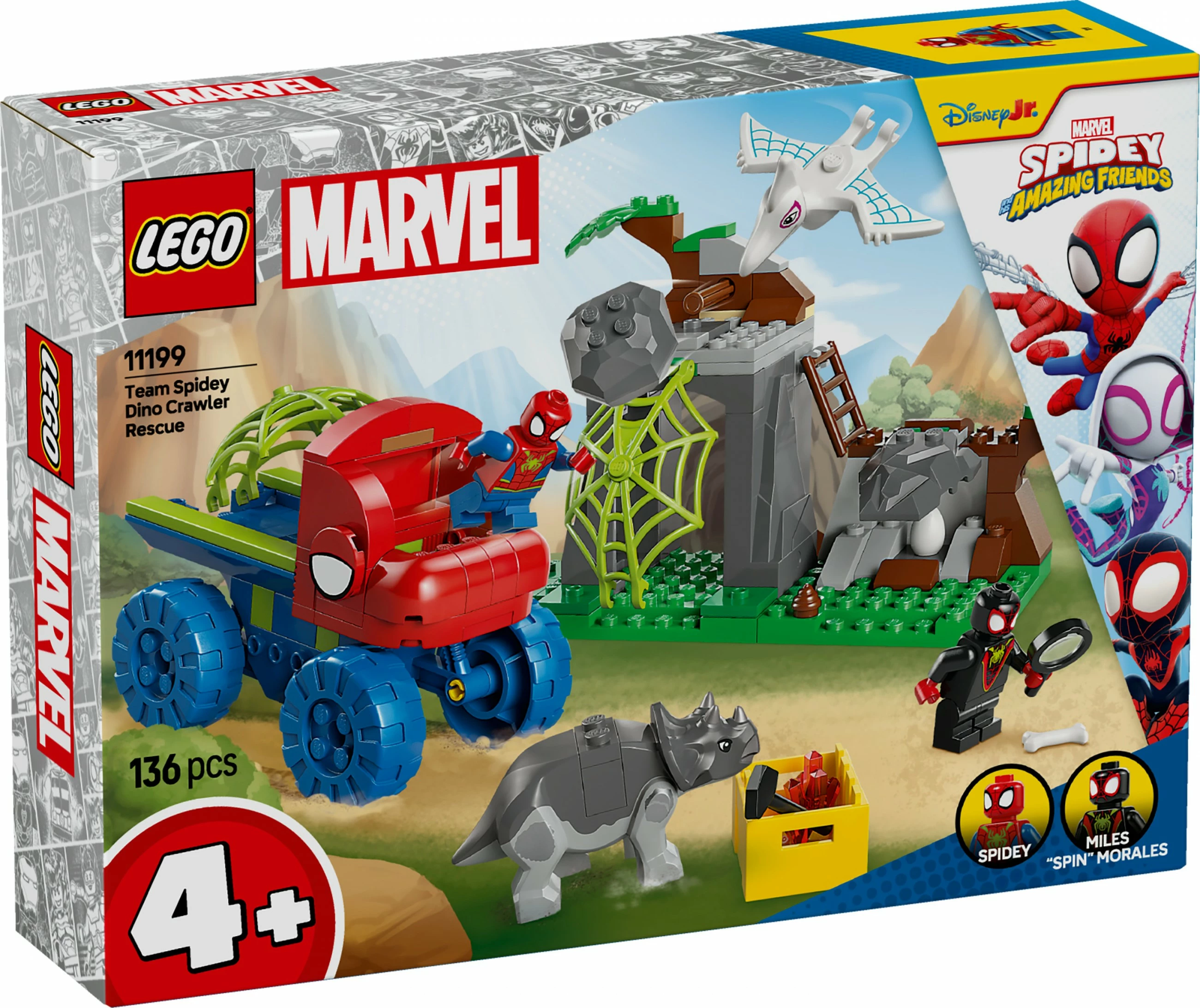 Set gradnje Spideyjeva ekipa Dino Crawler Rescue LEGO Marvel 11199, 136 kosov, večbarven