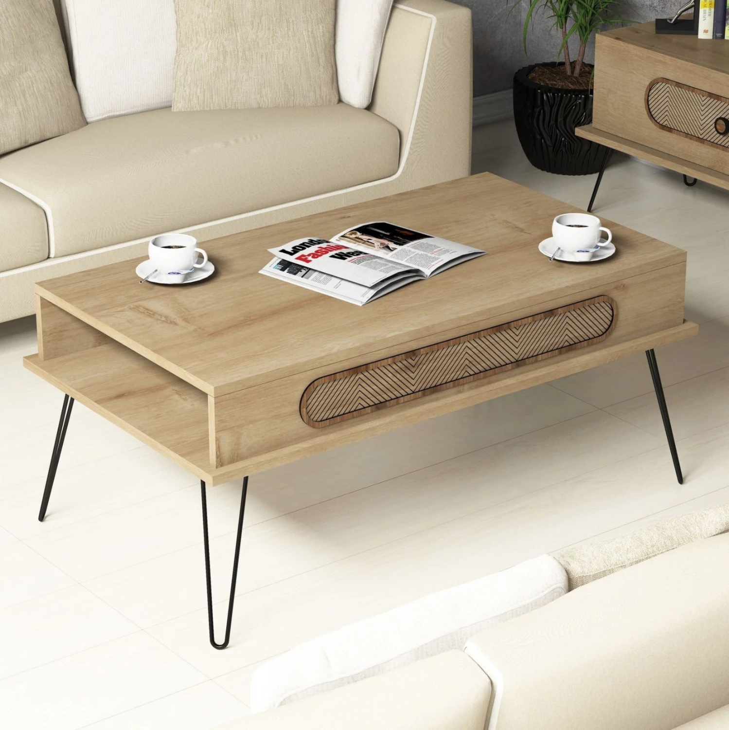 Klubska miza iz melamina FH9500.01 v barvi hrasta - kovinske noge 105x56x45,8H cm