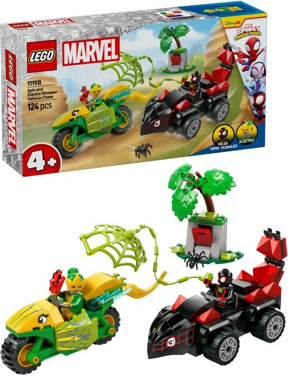 Igralni komplet z gradniki LEGO Marvel 11198 Chase After Electro in Dinosaur Vehicle, 124 kosov