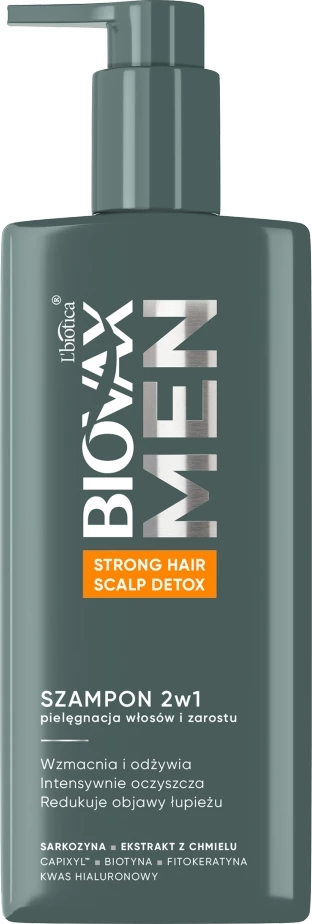 2-v-1 šampon za lase in brado, Biovax Men Strong Hair Scalp Detox, 200 ml