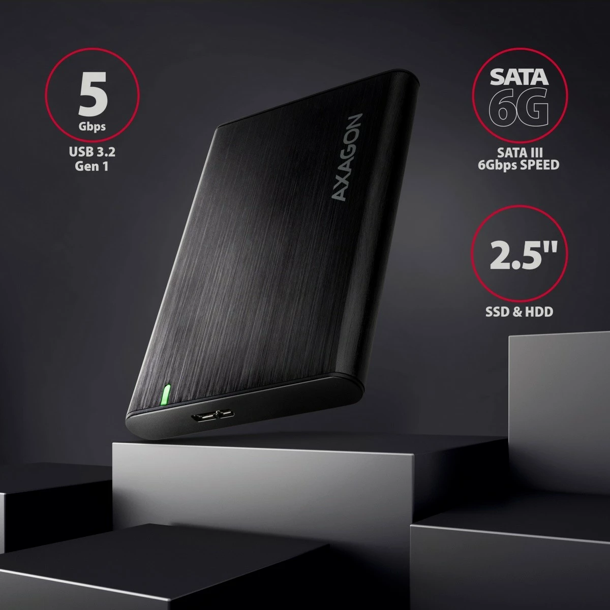 Računalniško ohišje za HDD/SSD 2,5", USB 3.2 Gen 1, aluminij, karbon, AXAGON EE25-A6M Računalniško ohišje za HDD/SSD 2,5", USB 3.2 Gen 1, aluminij, karbon, AXAGON EE25-A6M