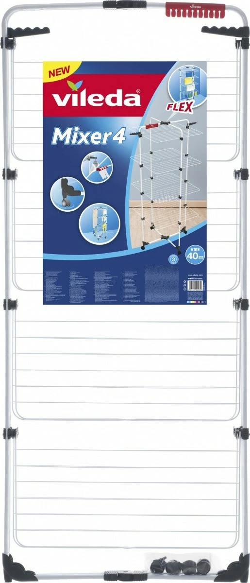 Sušilnik perila Vileda Mixer 4, 4 nivoji, s kolesci, bel/črn