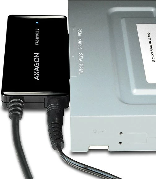 Adapter USB 3.0 na SATA za HDD/SSD 2,5", 3,5", 5,25", črn - AXAGON ADSA-FP3 FASTport3, z napajalnikom Adapter USB 3.0 na SATA za HDD/SSD 2,5", 3,5", 5,25", črn - AXAGON ADSA-FP3 FASTport3, z napajalnikom