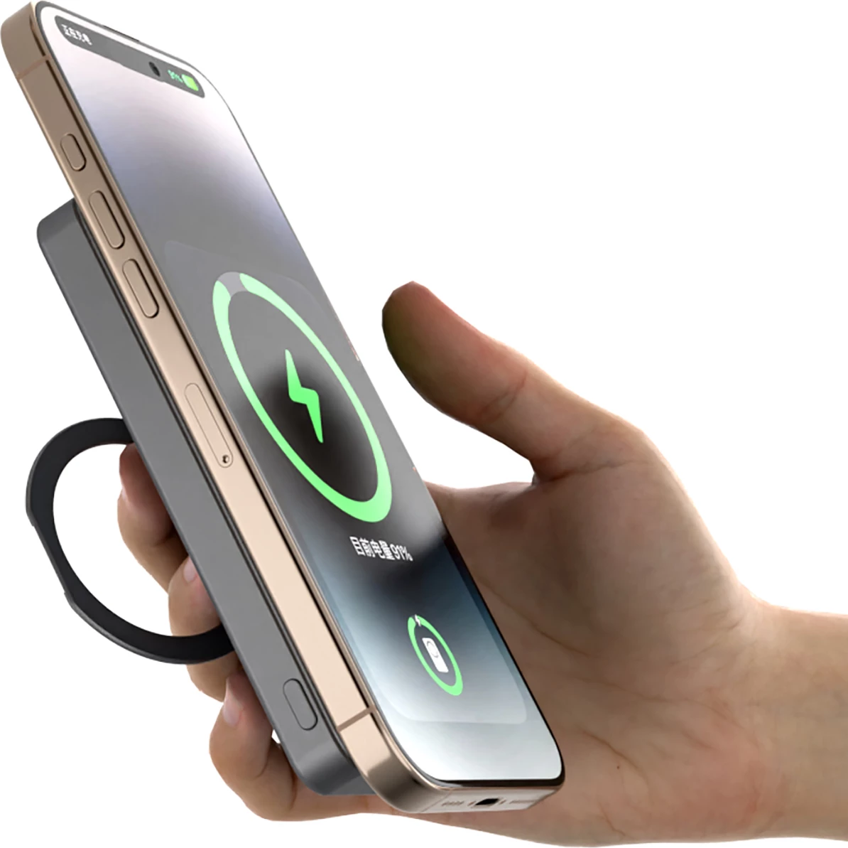 Powerbank, 10000 mAh, MagSafe, kovinska ohišje, z obročem za stojalo Dudao K28, srebrn