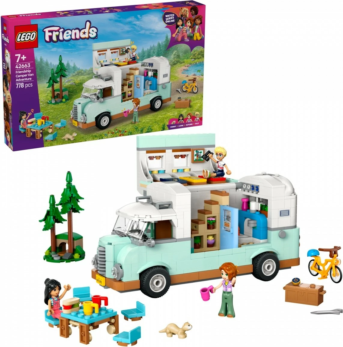 Set za gradnjo Avantura v prijateljičinem prikolici LEGO Friends 42663, 778 kosov, plastika