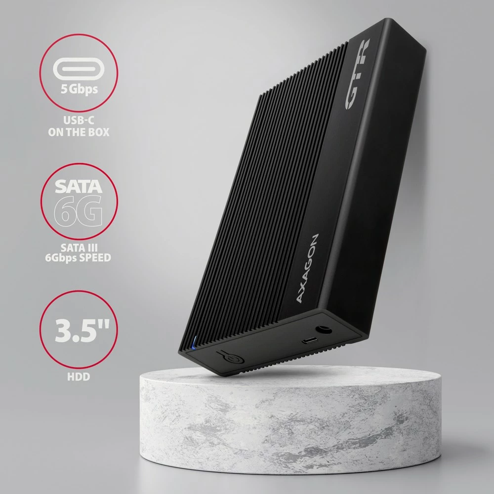 Zunanje računalniško ohišje za trdi disk 3,5", USB 3.2 Gen 1, SATA, kovinsko, črno AXAGON EE35-GTR Zunanje računalniško ohišje za trdi disk 3,5", USB 3.2 Gen 1, SATA, kovinsko, črno AXAGON EE35-GTR
