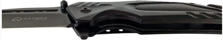 Večfunkcijski reševalni nož AZYMUT H-K2010878 s strgalom za pas, lomilcem stekla in ovitkom, črn