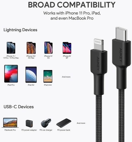 Kabel Lightning na USB Type-C, 2 m, črn, AUKEY CB-CL03