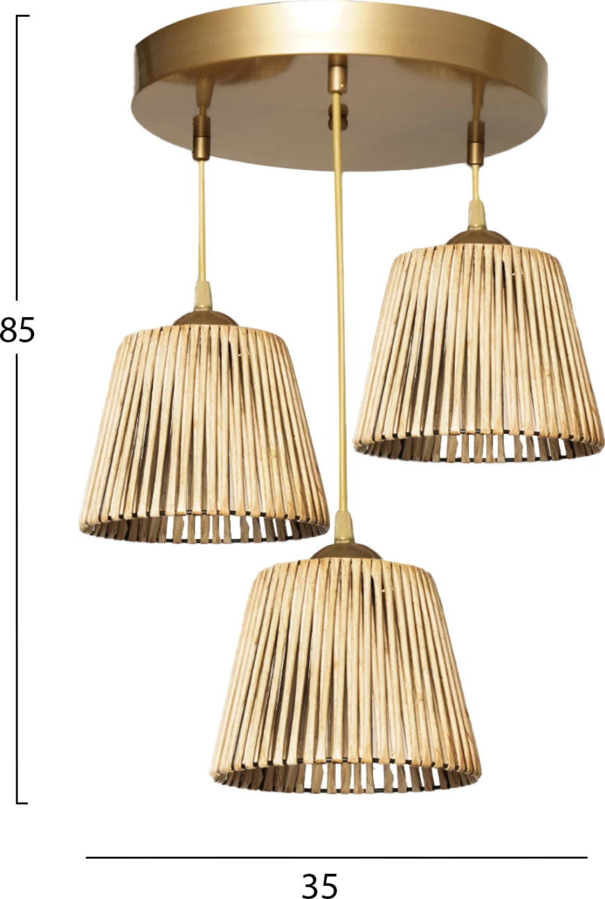 Notranja viseča svetilka s 3 lučmi iz bambusa v zlati barvi FH7512.01 35x85 cm