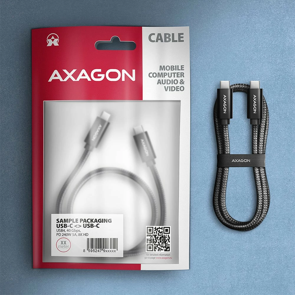 USB-C na USB-C kabel AXAGON BUCM4X-CM10AB, 1 m, USB4 Gen 3x2, 240W, 8K, črn USB-C na USB-C kabel AXAGON BUCM4X-CM10AB, 1 m, USB4 Gen 3x2, 240W, 8K, črn