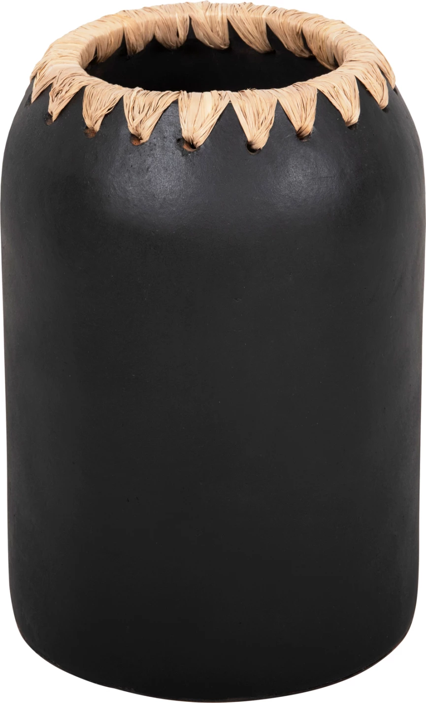 Dekorativna vaza FH4376 iz terakote v beli barvi s slamnato pletenino na robu Φ21Χ32Hcm