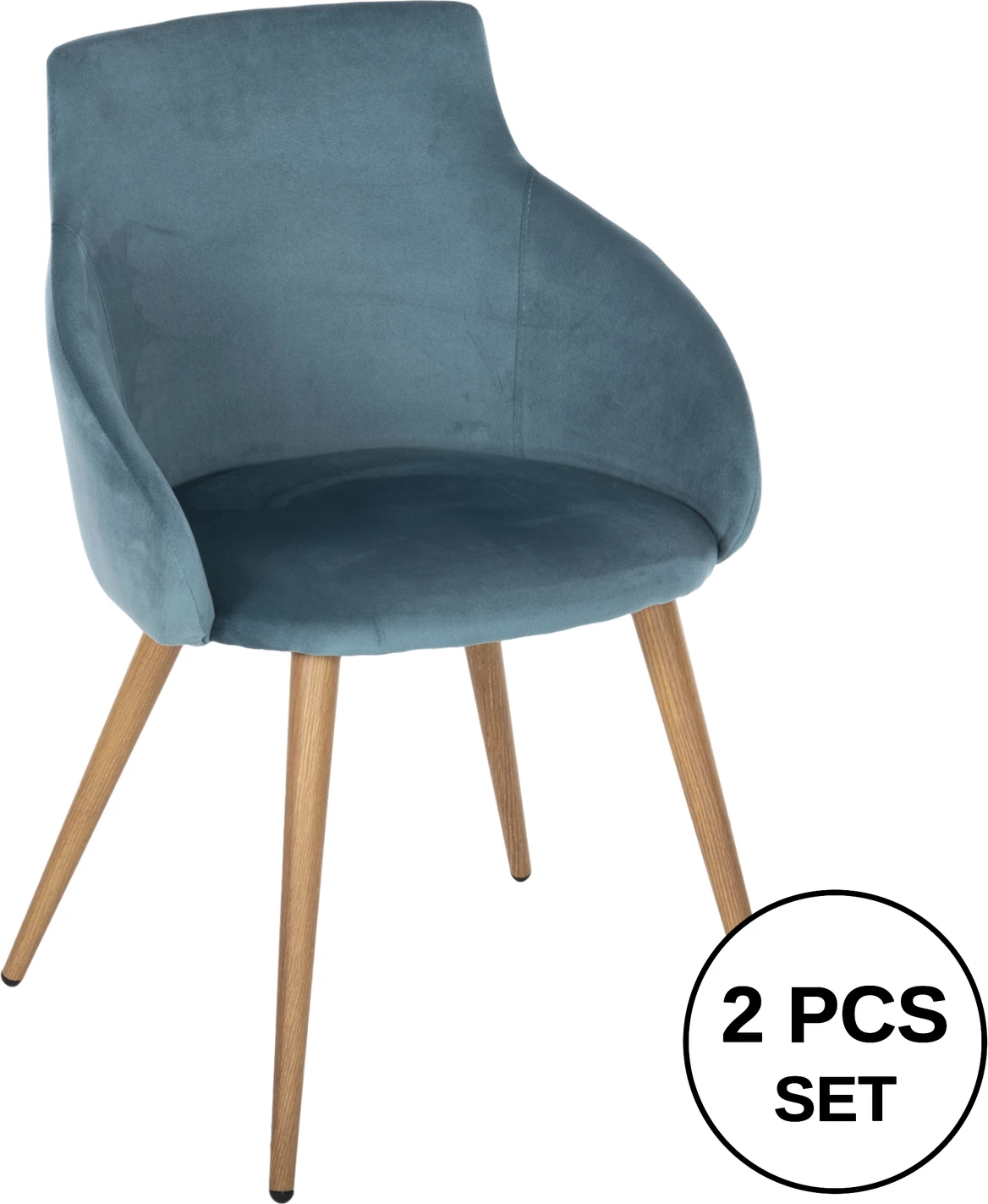 Jedilniški naslanjač IVY FH8546.05 iz turkiznega žameta in kovinskimi nogami v naravni barvi lesa 53x55x79Hcm, set 2 kosov