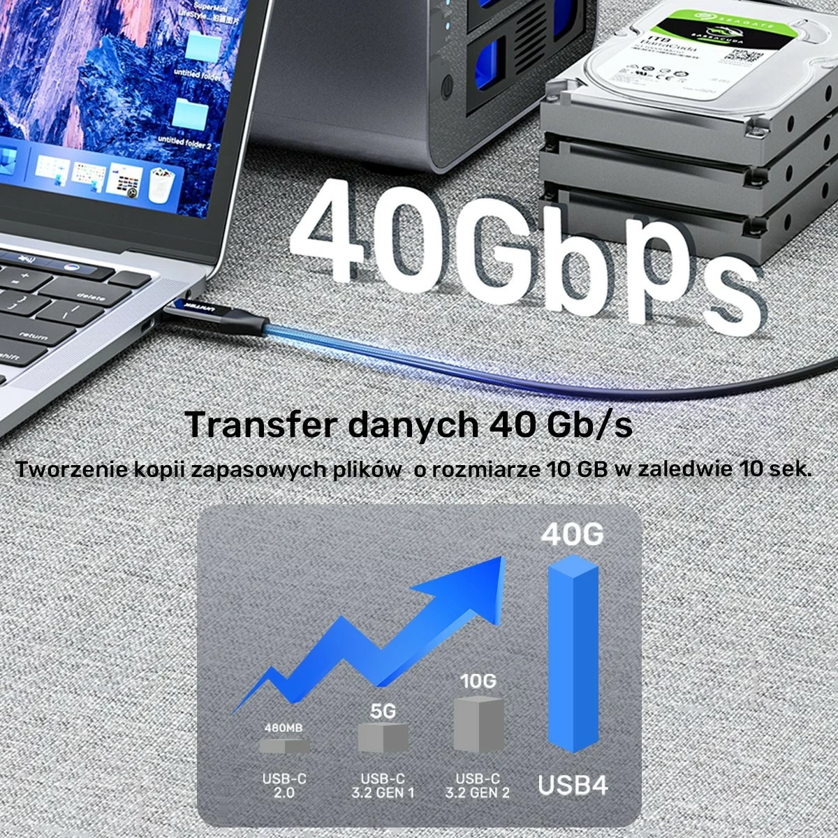 Kabel USB-C 4.0, 100 W, 40 Gbps, 8K, 2 m, črn Unitek