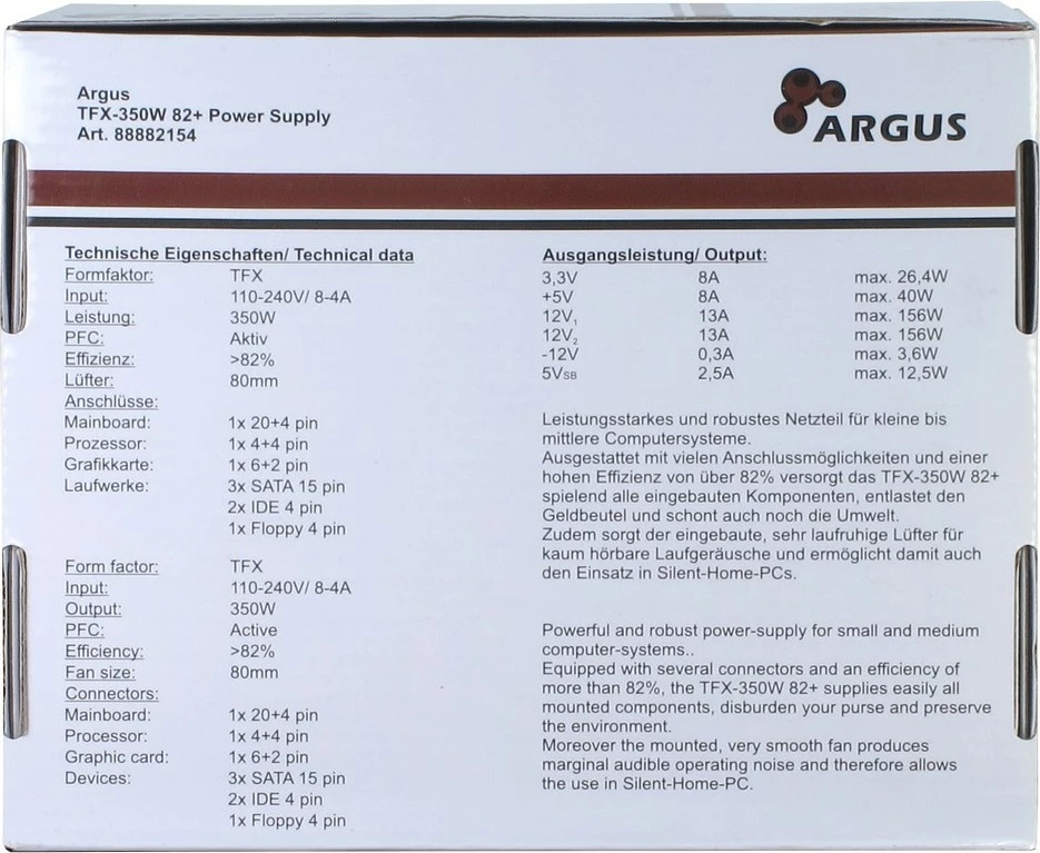 Furniznik energije Inter-Tech TFX-350W, 350 W, 80 PLUS, sivi