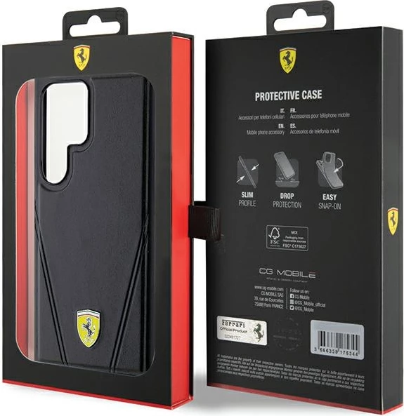 Zaščitni ovitek Ferrari Hot Stamp V Lines MagSafe za Samsung Galaxy S24 Ultra, črn