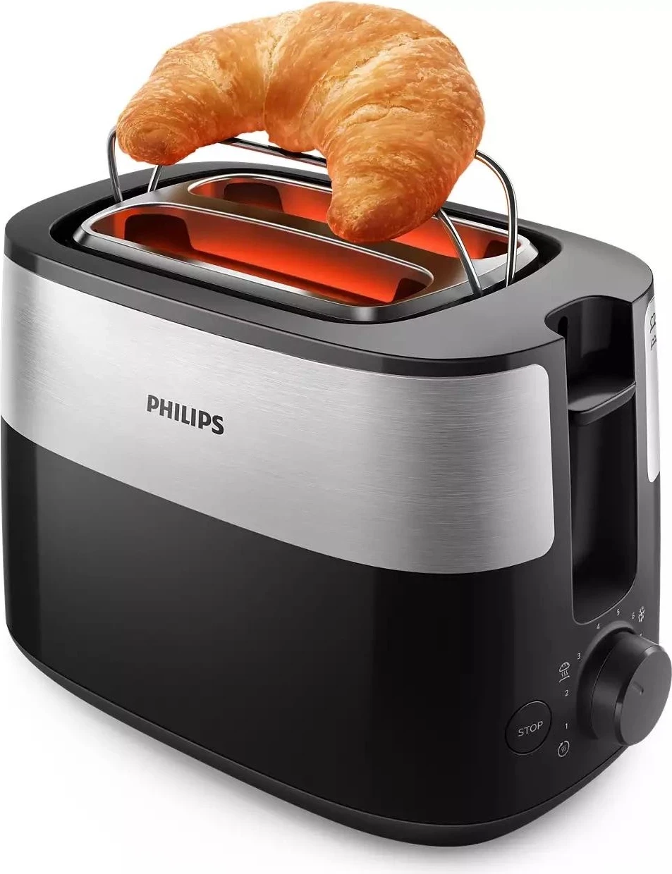 Toster 2 rezini, 830 W, 8 stopenj, črno-srebrn Philips HD2516/90 Toster 2 rezini, 830 W, 8 stopenj, črno-srebrn Philips HD2516/90