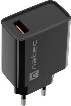 Stenski polnilec 1x USB-A, 18W, črn Natec Ribera NUC-2058