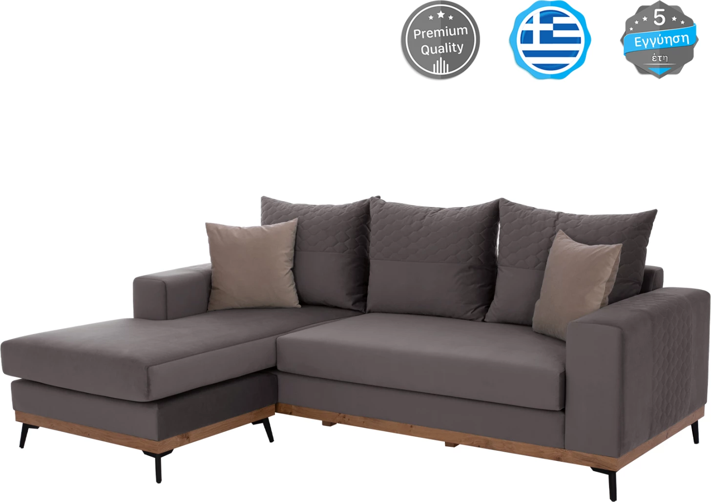 Kotna sedežna garnitura PORTOFINO, siva, visoke noge