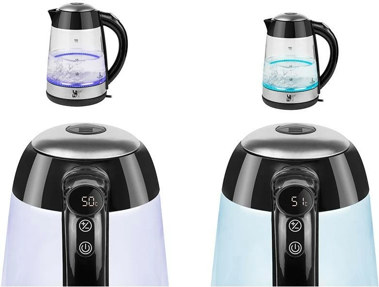 Električni ibrik, Lafe CEG015, 1,7 L, 2200 W, steklo/črn/nerjaveče jeklo