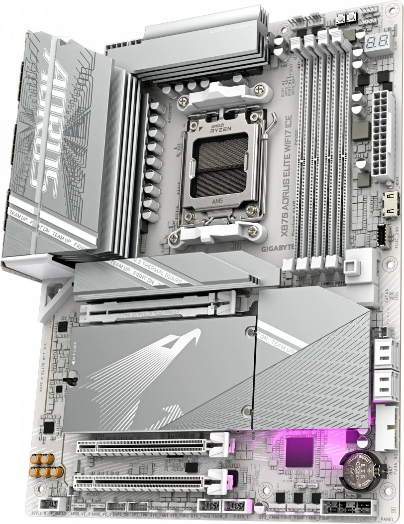 Matična plošča Gigabyte X870 A ELITE WF7 ICE, podnožje AM5, DDR5, ATX, srebrna