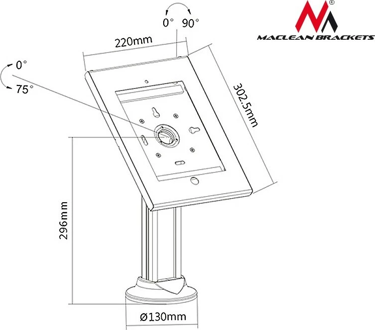 Stojalo za tabloide za mizo, z zaklepanjem, Maclean MC-677, primerno za iPad 2/3/4/Air/Air2, belo