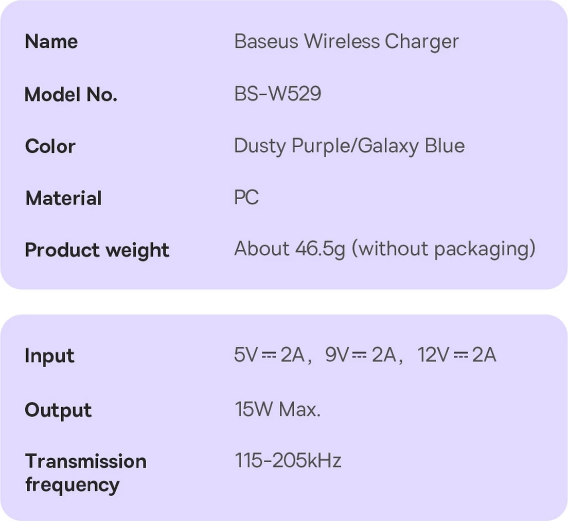 Brezžični polnilec, Baseus Simple Mini3, MagSafe, Qi, 15W, vijoličen