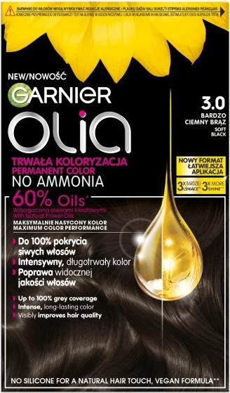 Barva za lase Garnier Olia 3.0, zelo temno rjava, ženska, 1 kos