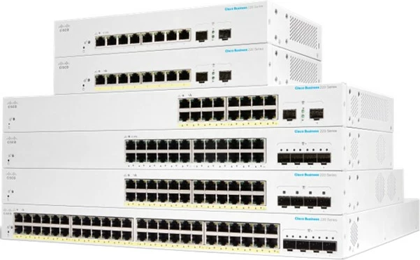 Pametno 48-portno stikalo PoE, Gigabit Ethernet, Cisco CBS220, belo