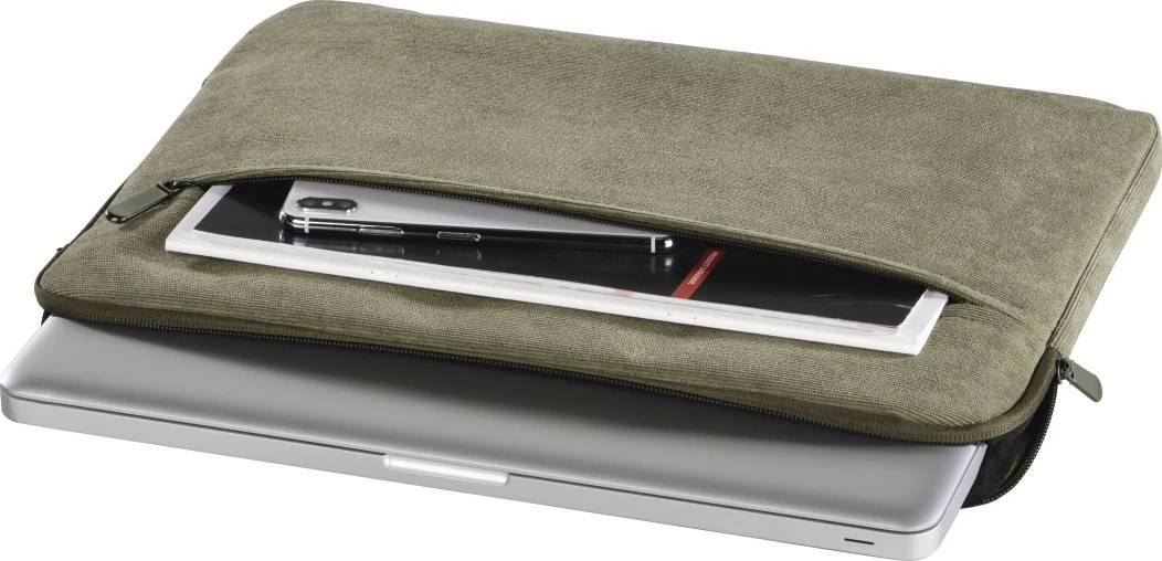 Ovitek za prenosnik 15,6-palčni, Hama 217186, poliester korduroy, s sprednjim žepom in ročnim trakom, oljčna