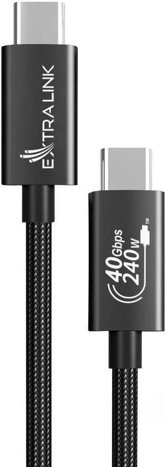Kabel USB-C na USB-C, 240 W, 40 Gbps, 200 cm, črn, Extralink Smart Life