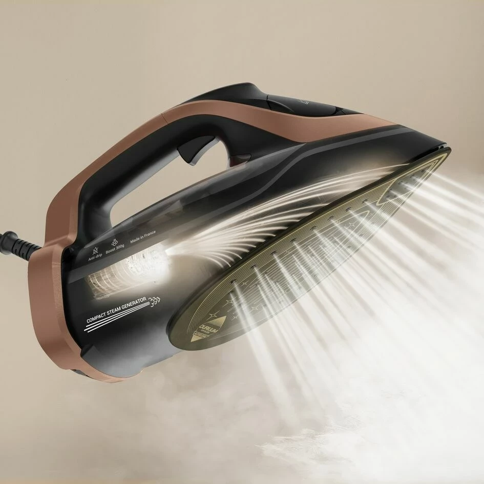 Glačalo Tefal Ultimate Power Pro FV9E50, suho in para, 3200 W, Durilium AirGlide Autoclean, črno/medeno