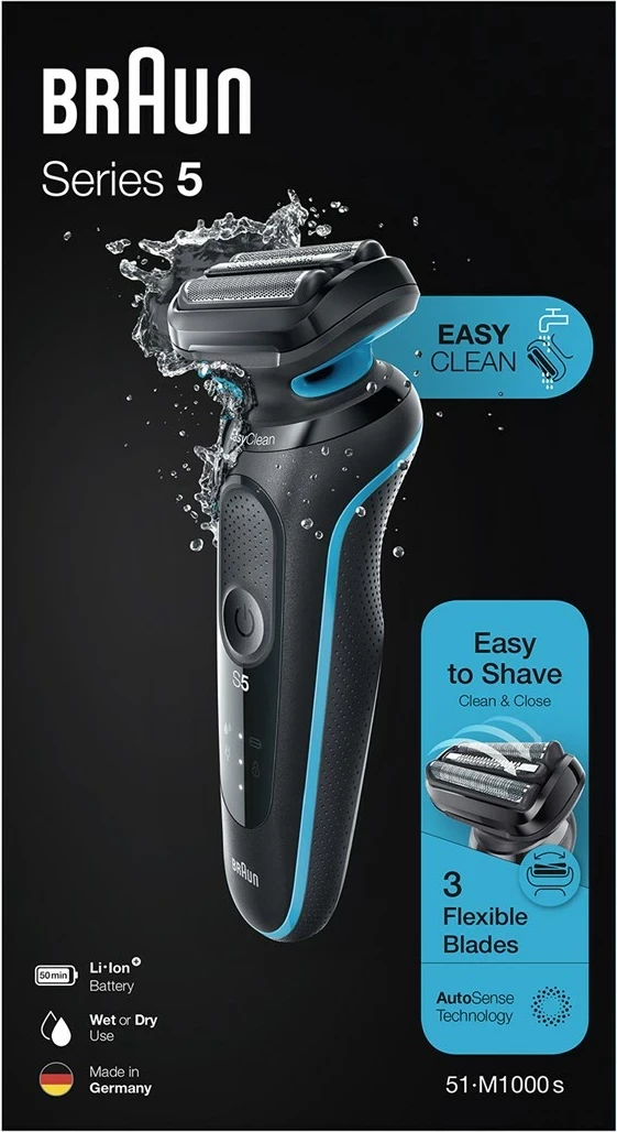 Brivnik Braun Series 5 51-M1000s, z baterijo, črn in moder
