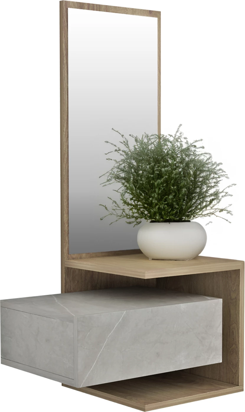 Pohištvo za predsobo z ogledalom MEARA FH8984.12 melamin v sivi kamniti teksturi-naravno 49,1x31,3x90Hcm