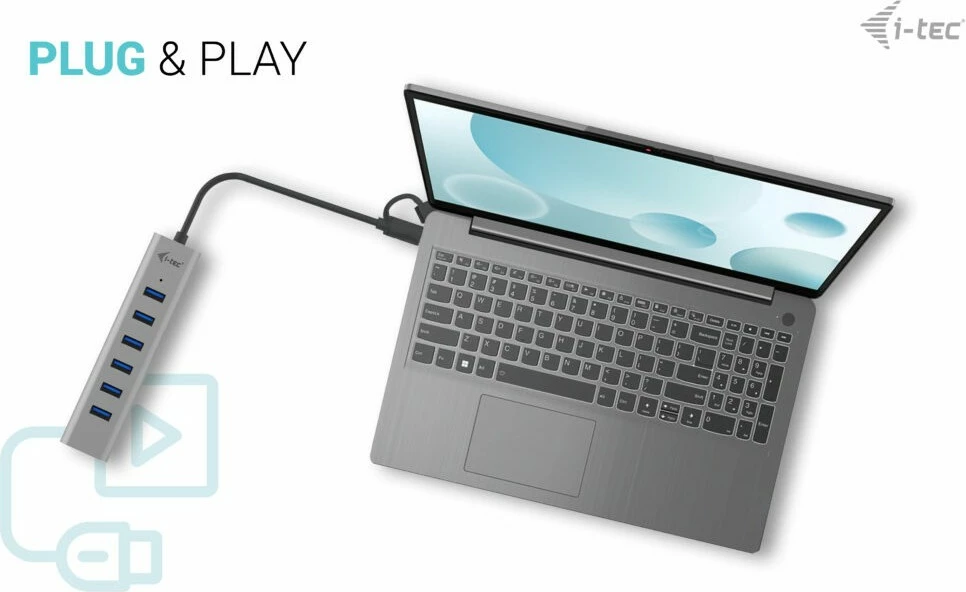 USB razdelilec I-Tec, 7 vrat USB 3.2 Gen 1, 5000 Mbit/s, kovinski, 0,3 m, siv