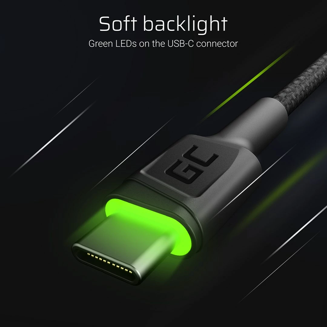 USB kabel 2 m, USB A na USB C, črn, Green Cell KABGC13