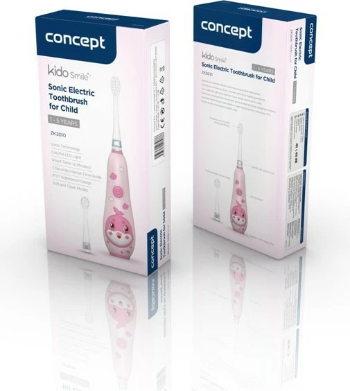 Sonična otroška električna zobna ščetka KIDO SMILE ZK3010 Concept Baby, 1–5 let, roza, komplet s 4 glavami Sonična otroška električna zobna ščetka KIDO SMILE ZK3010 Concept Baby, 1–5 let, roza, komplet s 4 glavami