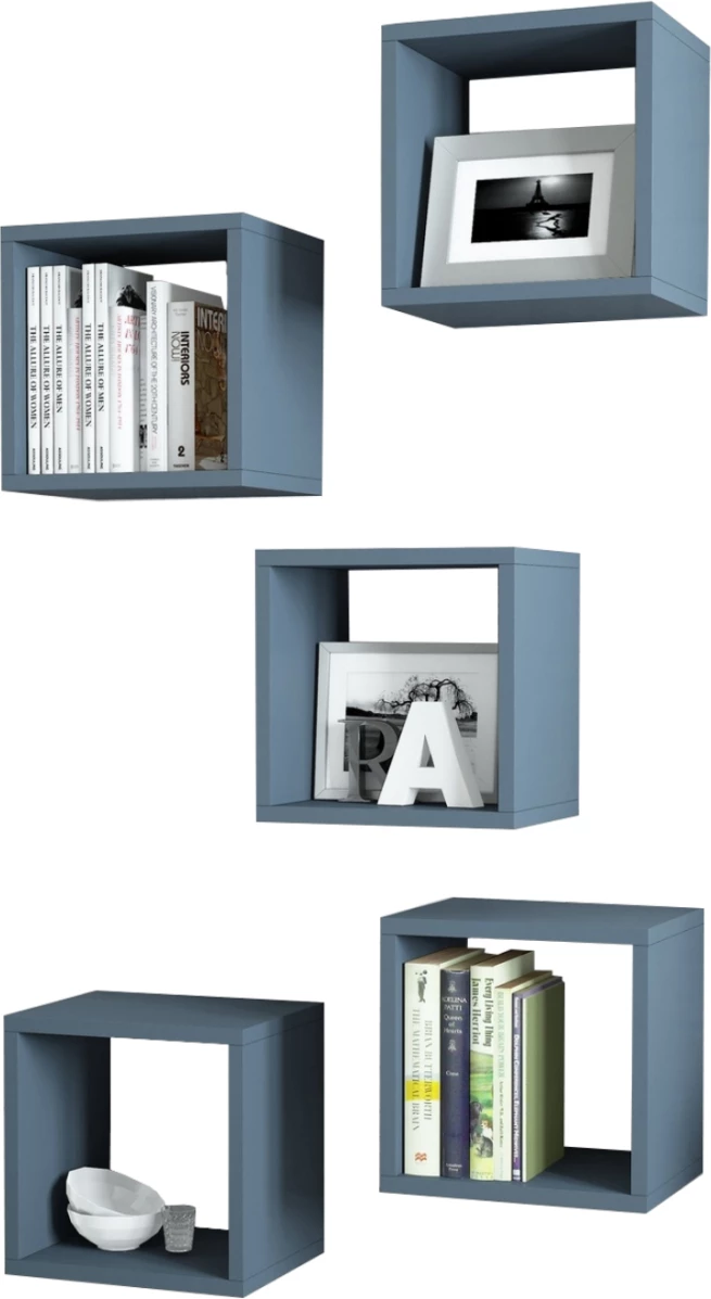 Stenske police 5 kosov FH9519.05 modra melamin 30x30x24H cm