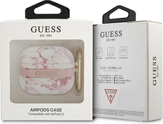 Ovitek za AirPods 3, Marble Strap, roza Guess GUA3HCHMAP