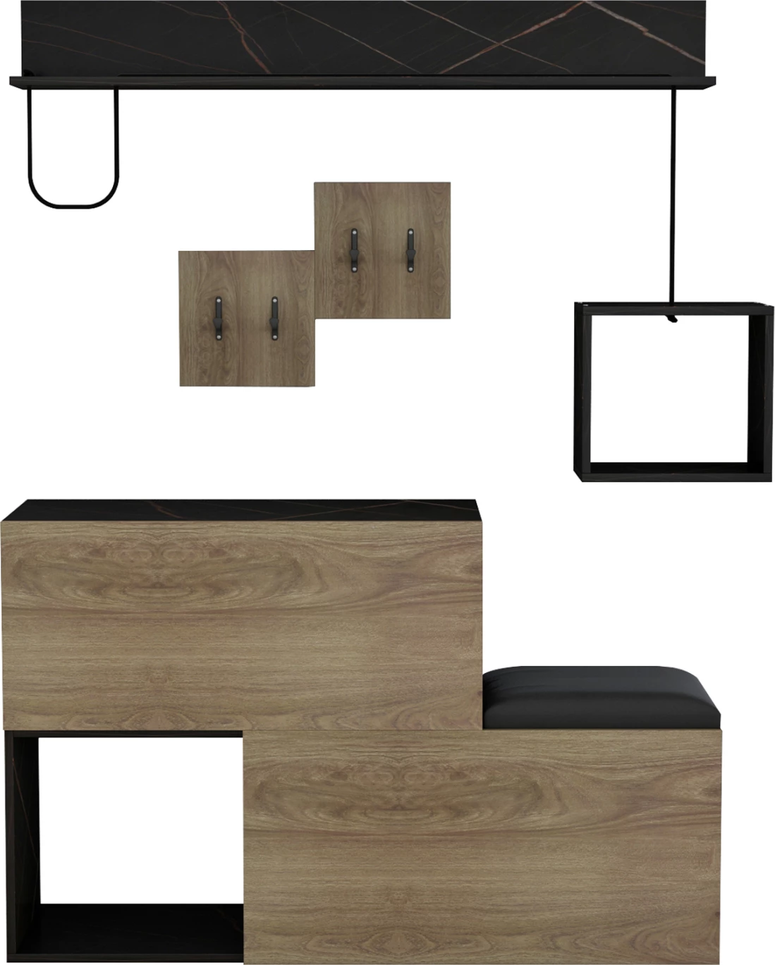 Pohištveni set za predsobo CERB FH8957.12 melamin v naravno-črnem marmorju 120x20x72H cm