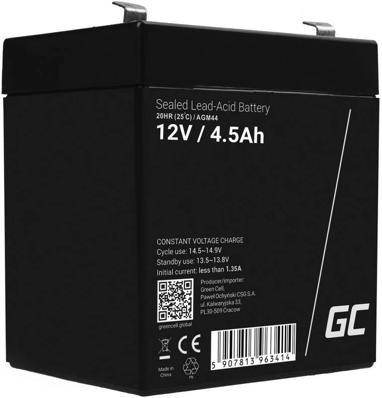 AGM VRLA svinčeno-kislinska polnilna baterija Green Cell AGM44 12V 4,5Ah Faston F2
